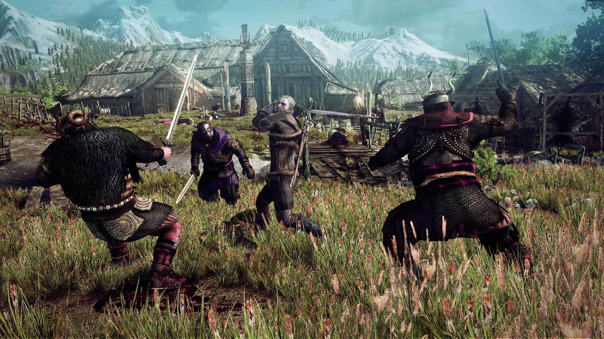 The_Witcher_3_Wild_Hunt_Geralt_fighting_multiple_opponents_in_a_village_in_Skellige_psd_jpgcopy
